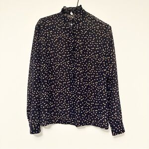 Cherry Koko Black and Cream Long Sleeve Sheer Buttoned Blouse Mandarin Collar